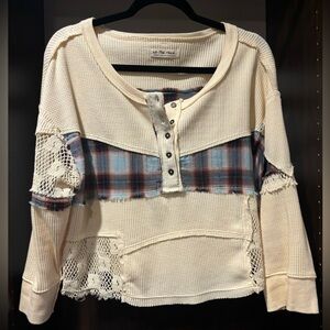 Free people long sleeve patchwork waffle shirt